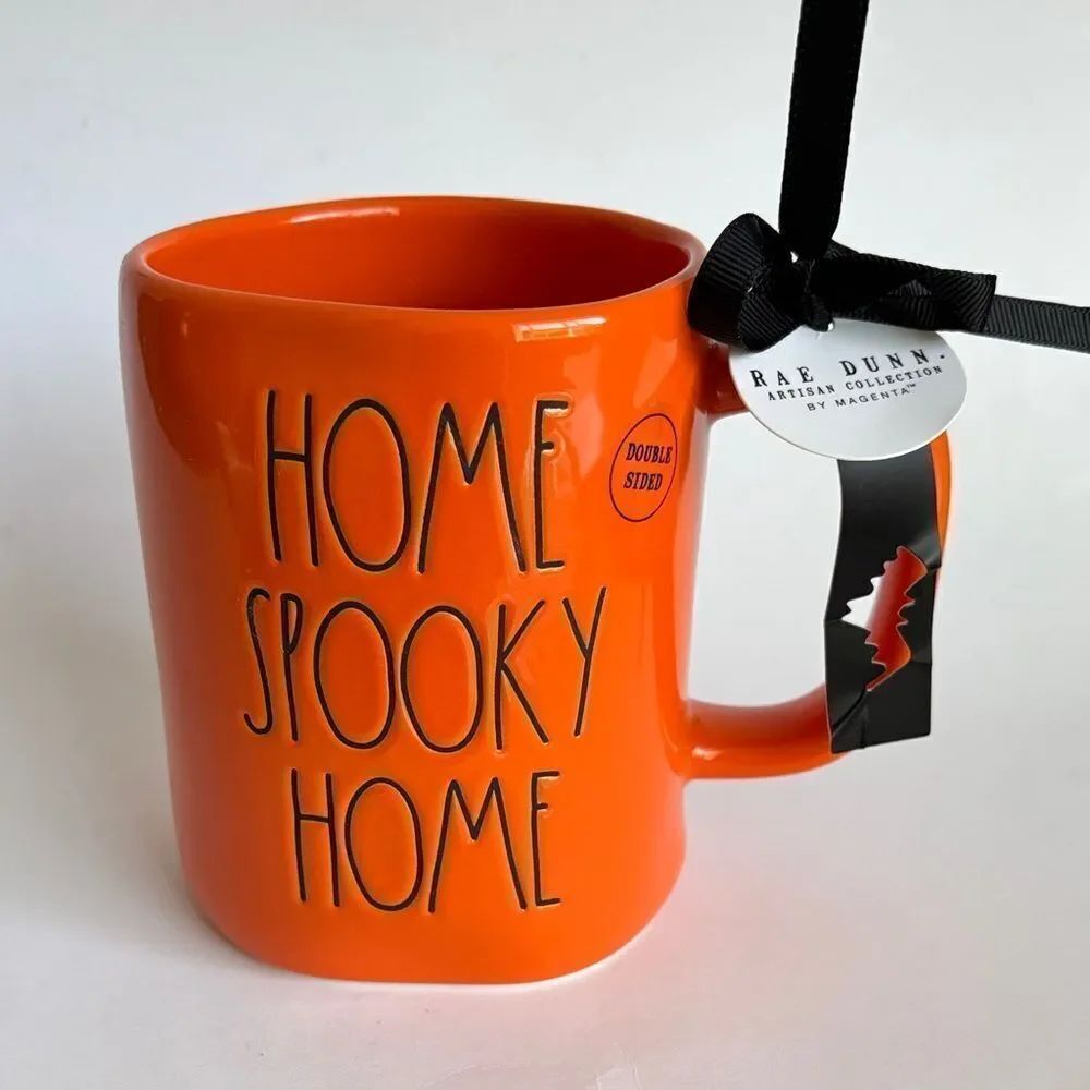 NWT Rae Dunn Home Spooky Home Orange Halloween Mug Cup Double Sided